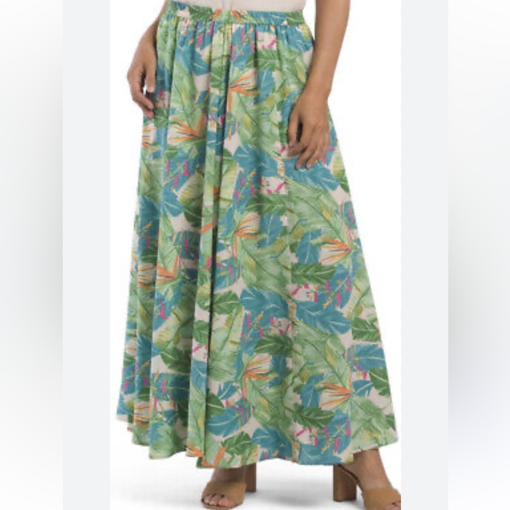 Rachel Zoe Birds of Paradise tropical print maxi skirt elastic waist Sz‎ S